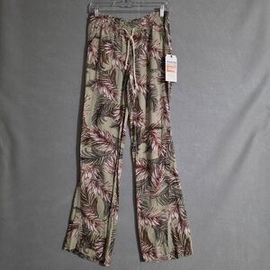 NWT Cali 1850 Womens Sage Palm Smocked Waist Linen Beach Pants Size Small